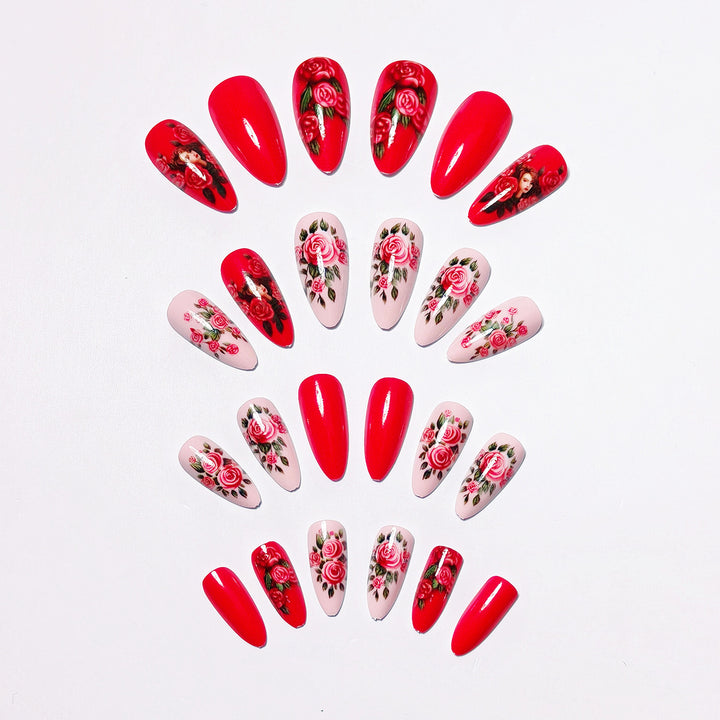 Creative Artificial Nails with Romantic Rose Design Kalsten