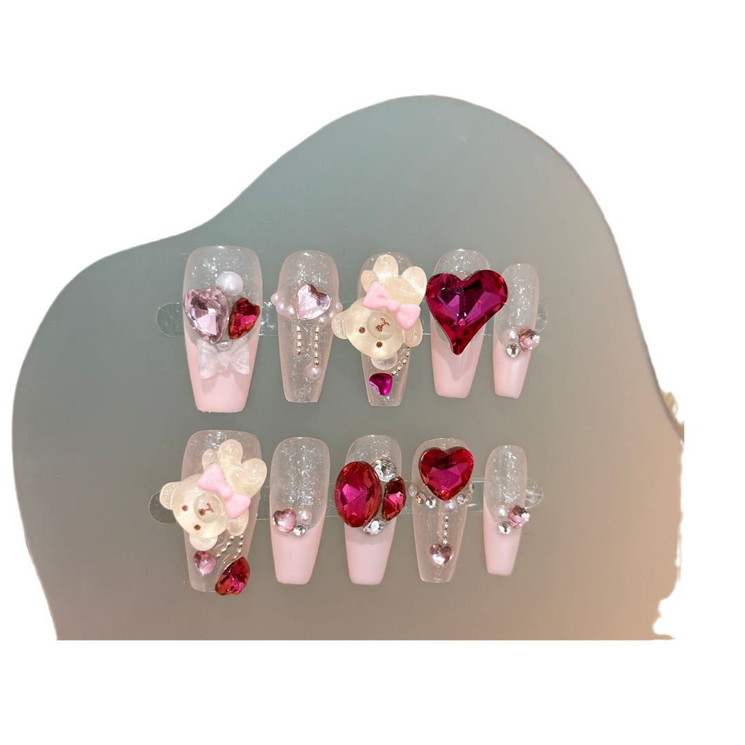 Whimsical Bear-Themed Press-On Nail Set