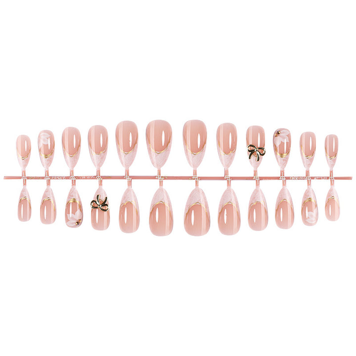 Elegant Press-On Nail Art Set with Decorative Bow Accents Kalsten