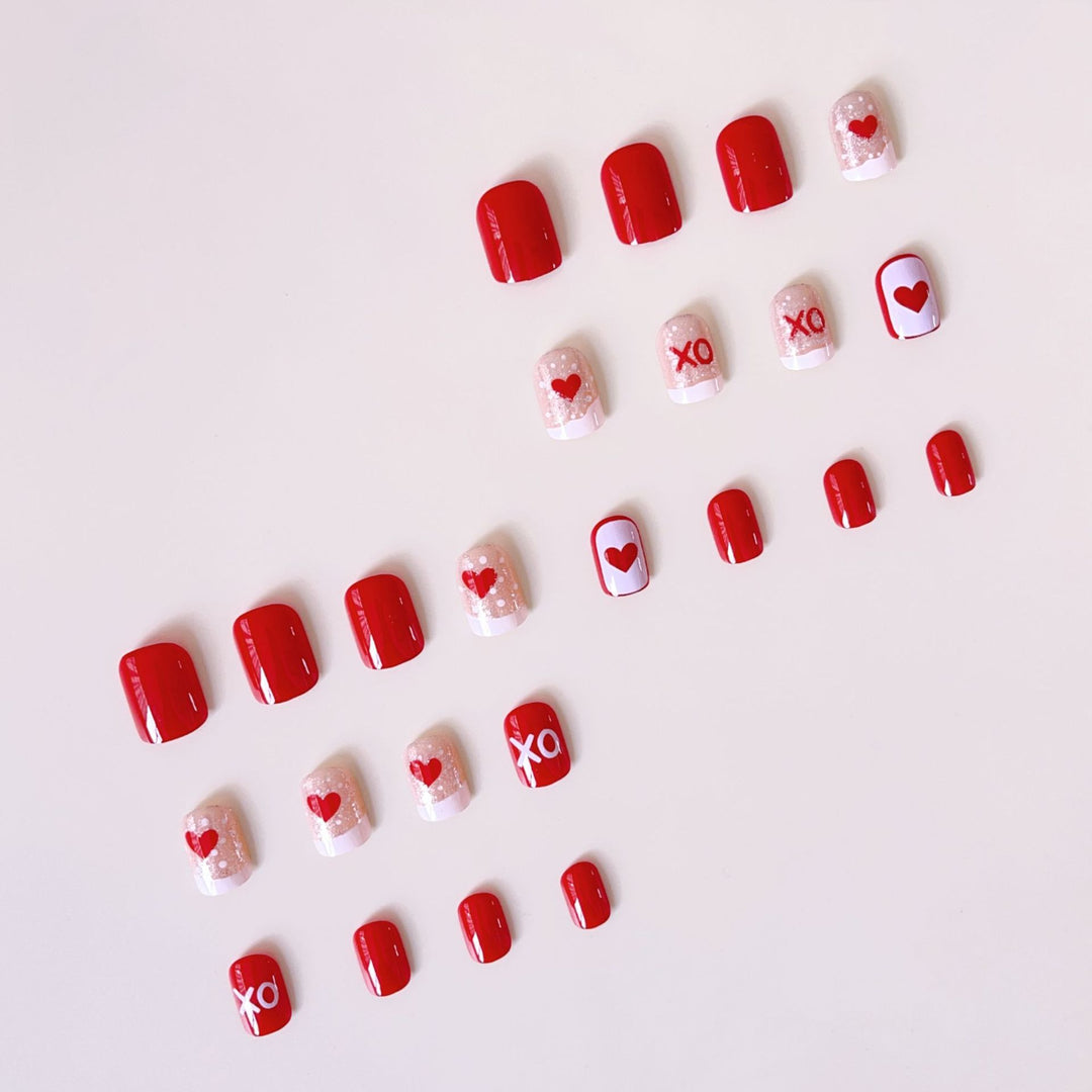 Artificial nail set with romantic heart and glitter motifs Kalsten