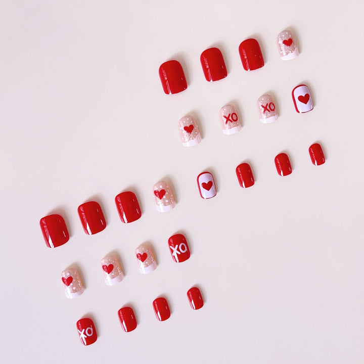 Artificial nail set with romantic heart and glitter motifs Kalsten