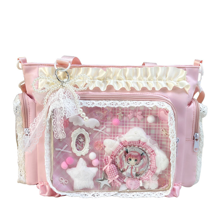 Shoulder bag with transparent front and playful applications Kalsten