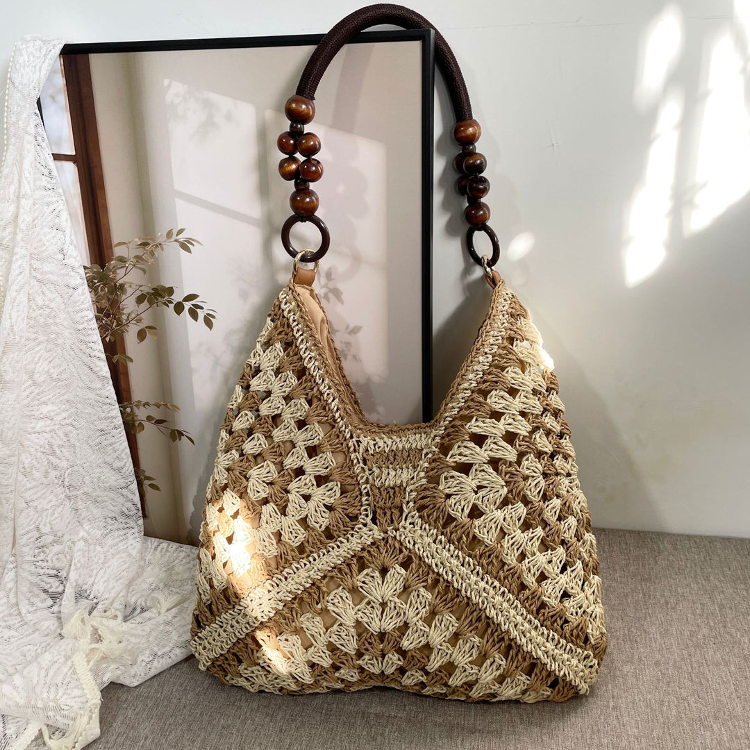 Hand-knotted tote bag with wooden handles Kalsten