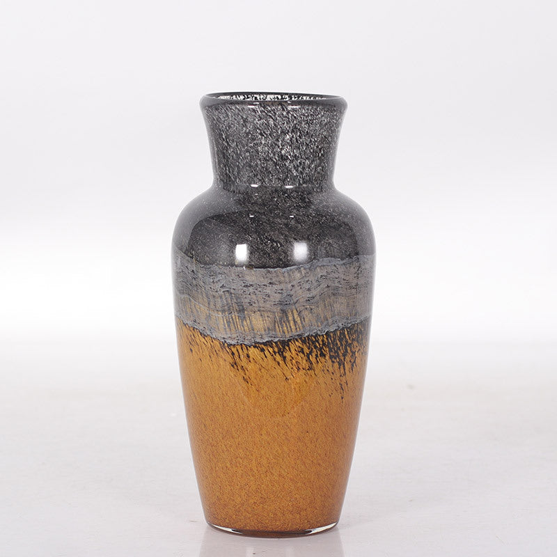 Handblown Flared-Neck Art Glass Decorative Vase with Textured Metallic Glaze Kalsten