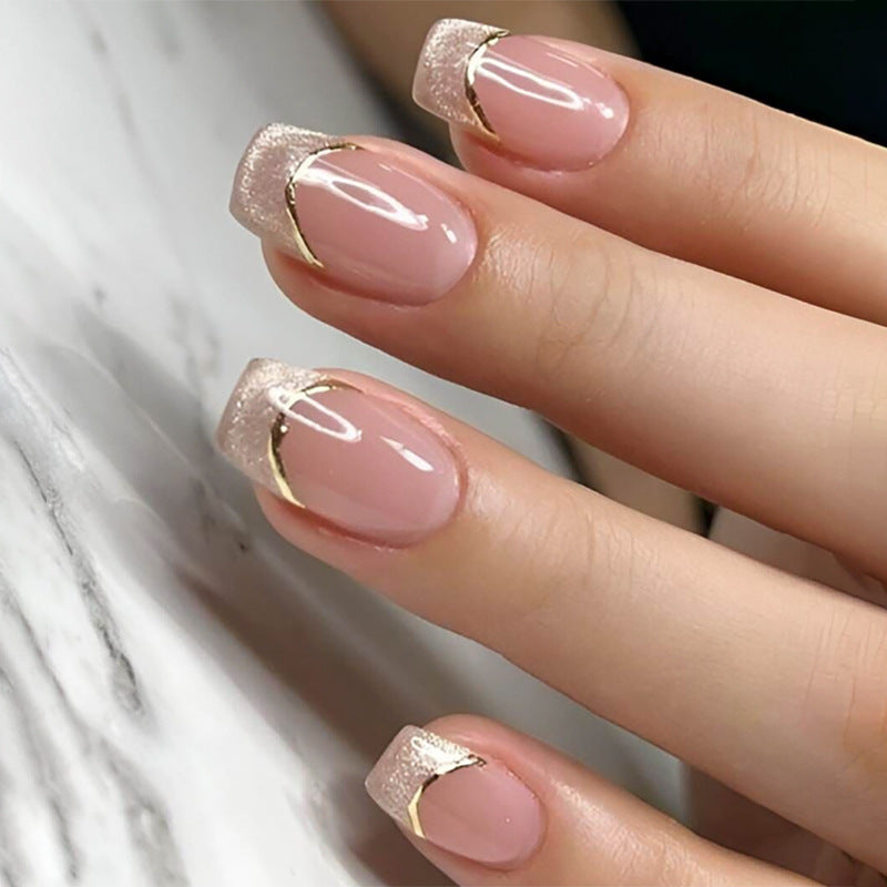 Artistic Nail Extensions with Glitter and Gold Details Kalsten