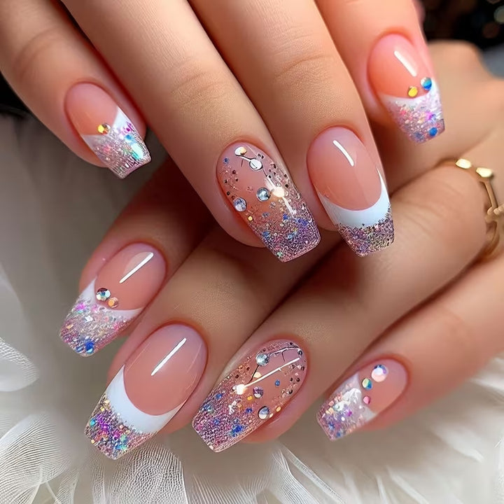 Glittering artificial nails with elegant tip and sparkling accents Kalsten