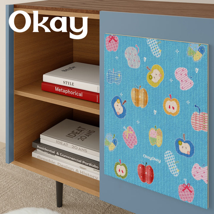Absorbent Ribbed Microfiber Multi-Purpose Kitchen & Pet Mat with Playful Apple Patchwork Print