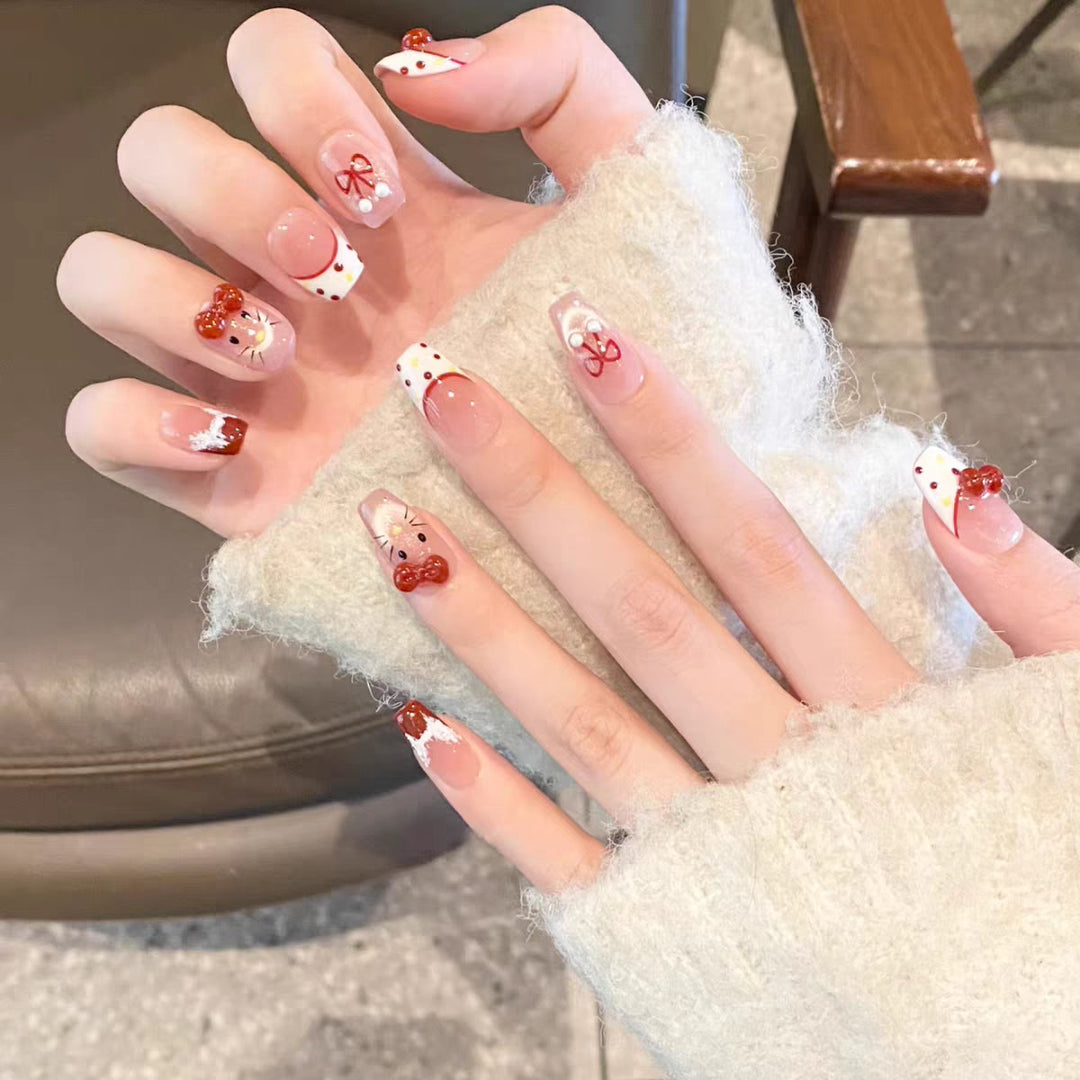 Artistic Press-On Nail Set with Whimsical Holiday Designs Kalsten