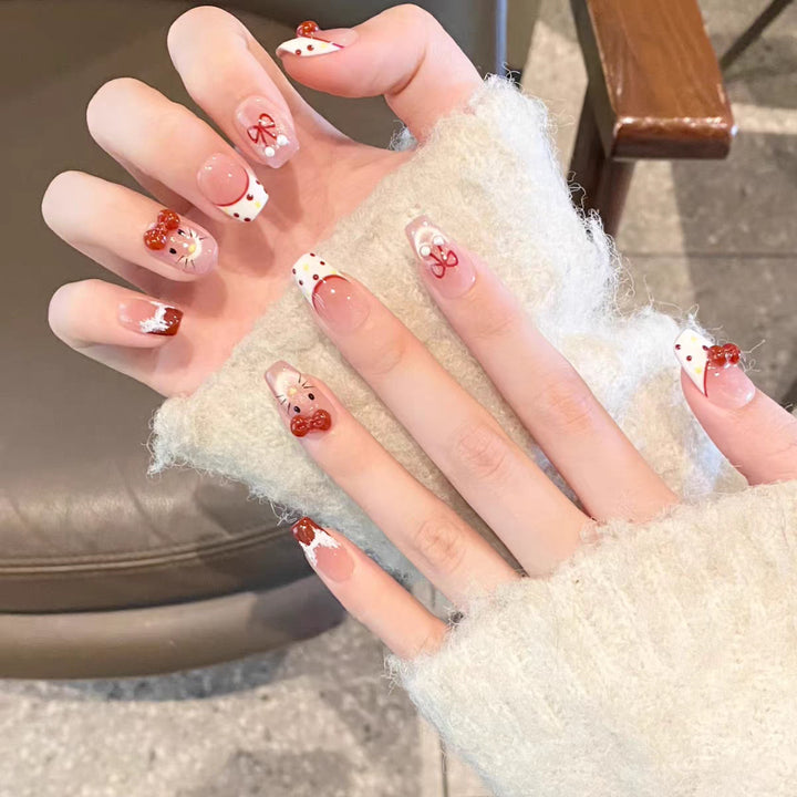 Artistic Press-On Nail Set with Whimsical Holiday Designs Kalsten