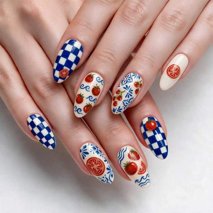Artistic Stiletto Nails with Cheerful Tomato Design Kalsten