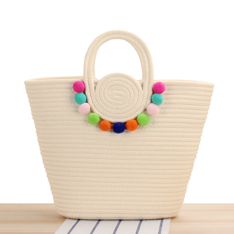 Playful beach bag with colorful pompom decor Kalsten