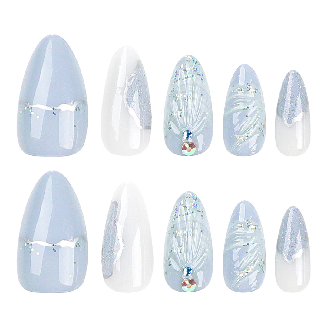 Artful stiletto nails with elegant glitter and floral design Kalsten