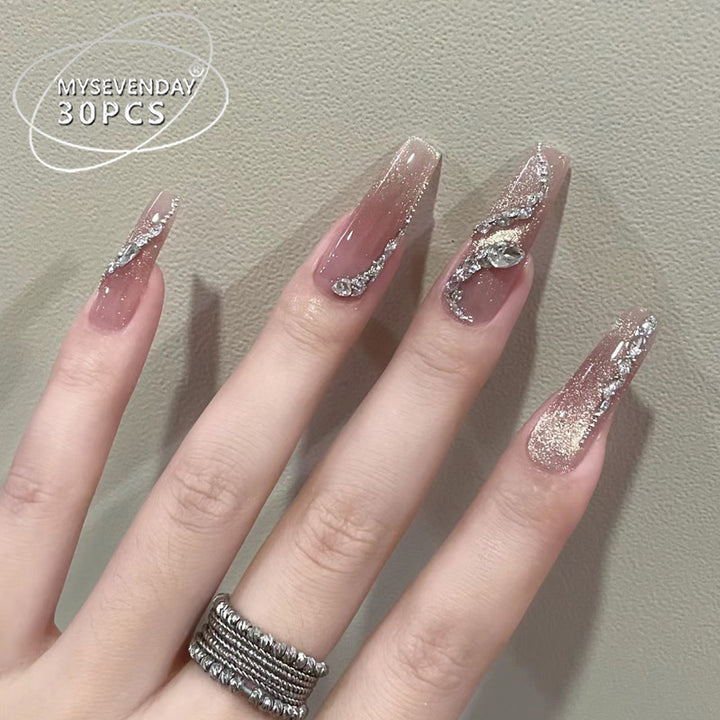 Glamorous Rhinestone-Embellished Pointed Press-On Nails Kalsten
