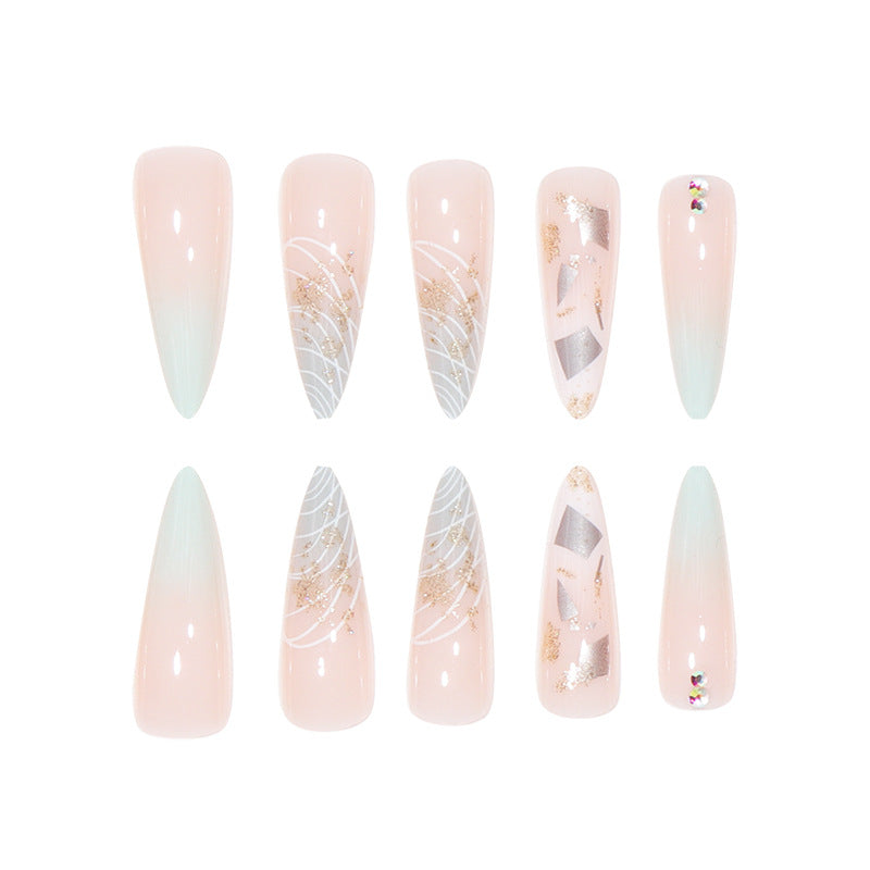 Stylish Stiletto Press-On Nail Extensions with Gold Accents Kalsten