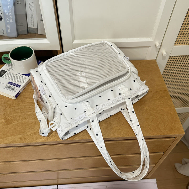Handbag with Transparent Compartment Division and Playful Application Design Kalsten