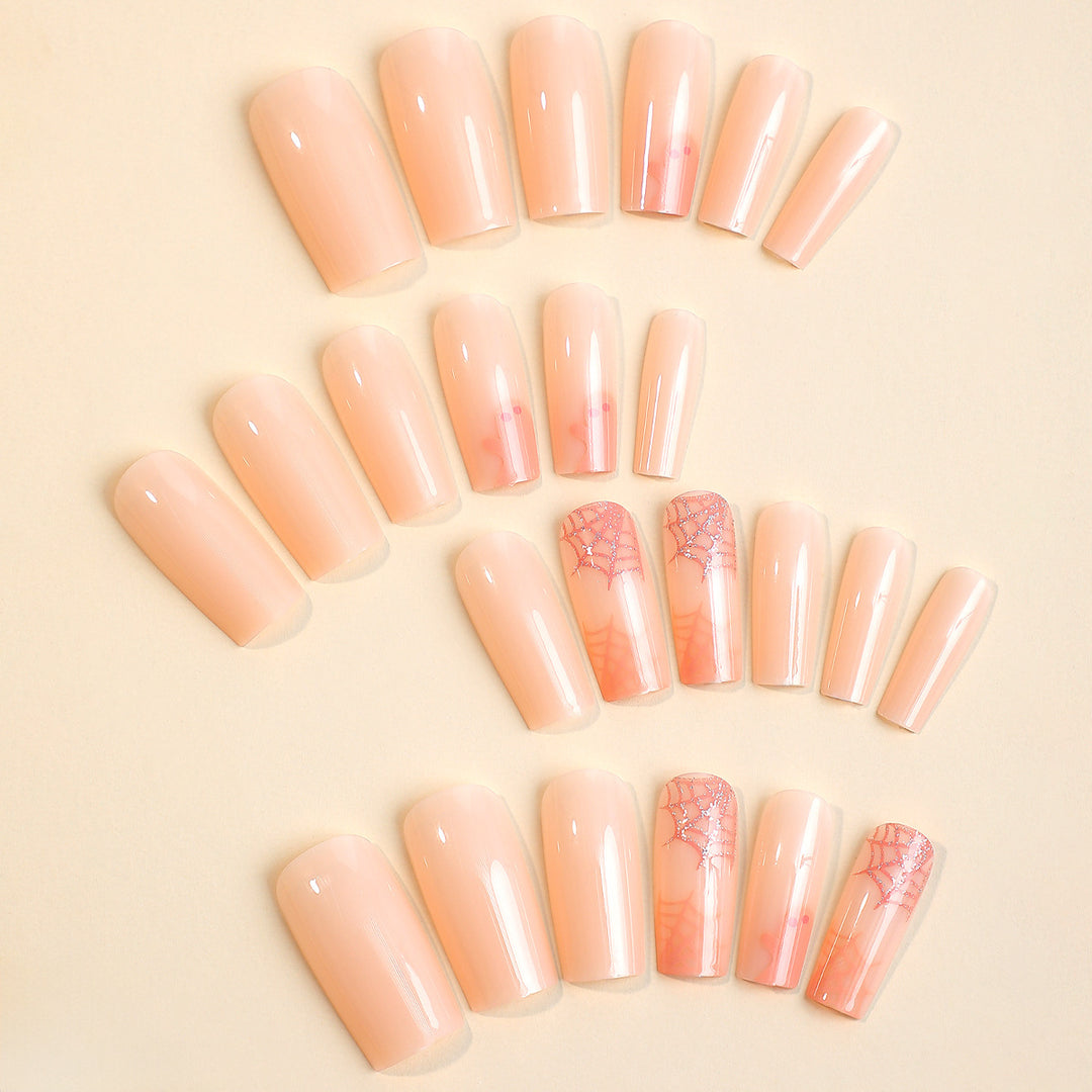 Nail set with filigree spider web design and delicate gradient Kalsten