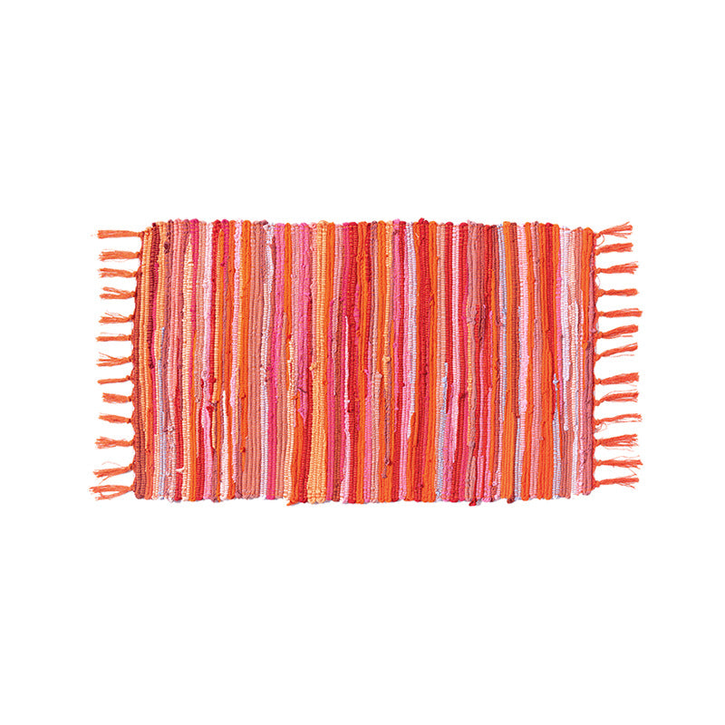 Handwoven cotton runner with colorful stripes and fringes Kalsten