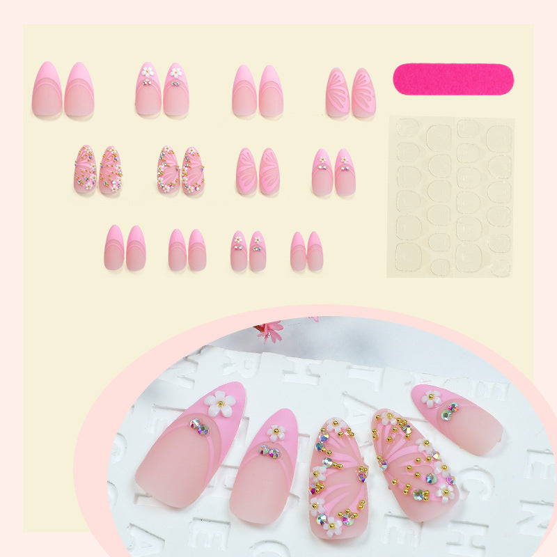 Decorative Press-On Nail Art Set with Gemstone and Floral Accents kalsten