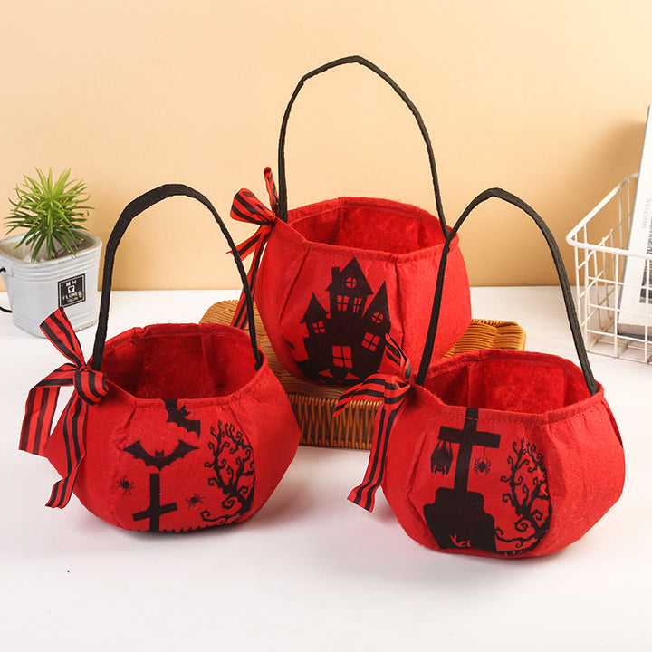 Plush Halloween Candy Basket with Handle and Bow