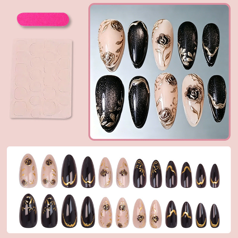 Nail set with elegant gold embellishments and original patterns Kalsten