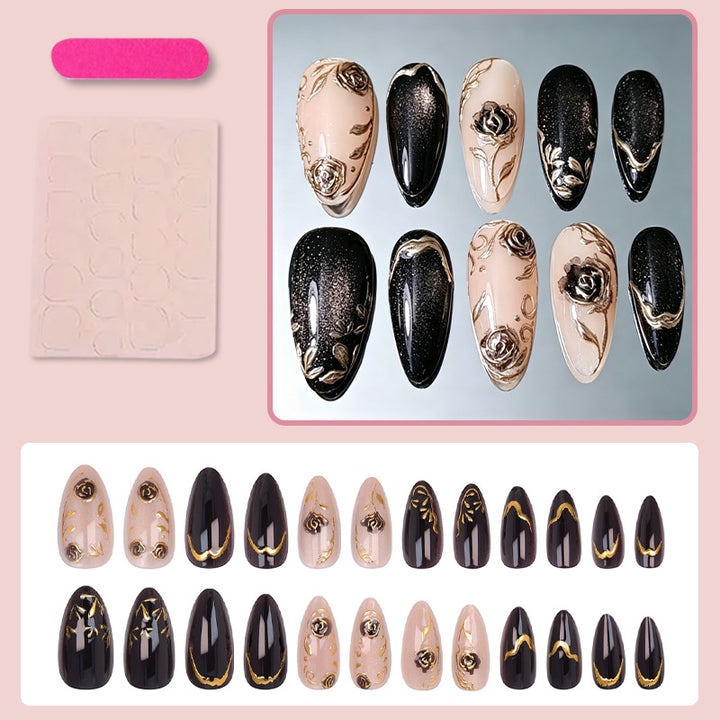 Nail set with elegant gold embellishments and original patterns Kalsten