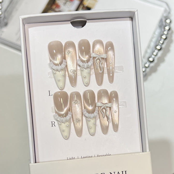 Elegant Press-On Nail Set with Ruffled Accents Kalsten