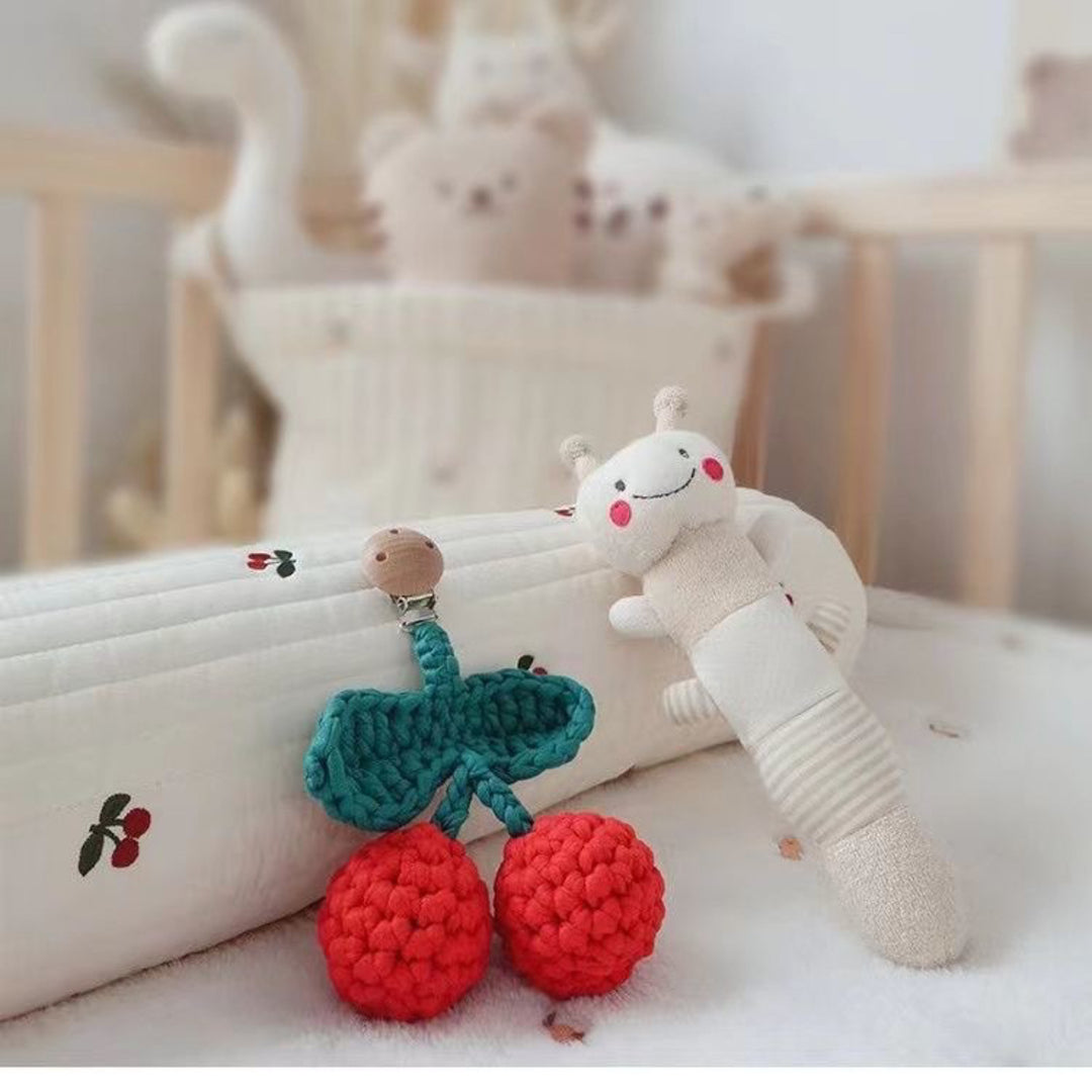 Handcrafted Wooden-Clip Pacifier and Teether Lanyard with Crochet Fruit Charms