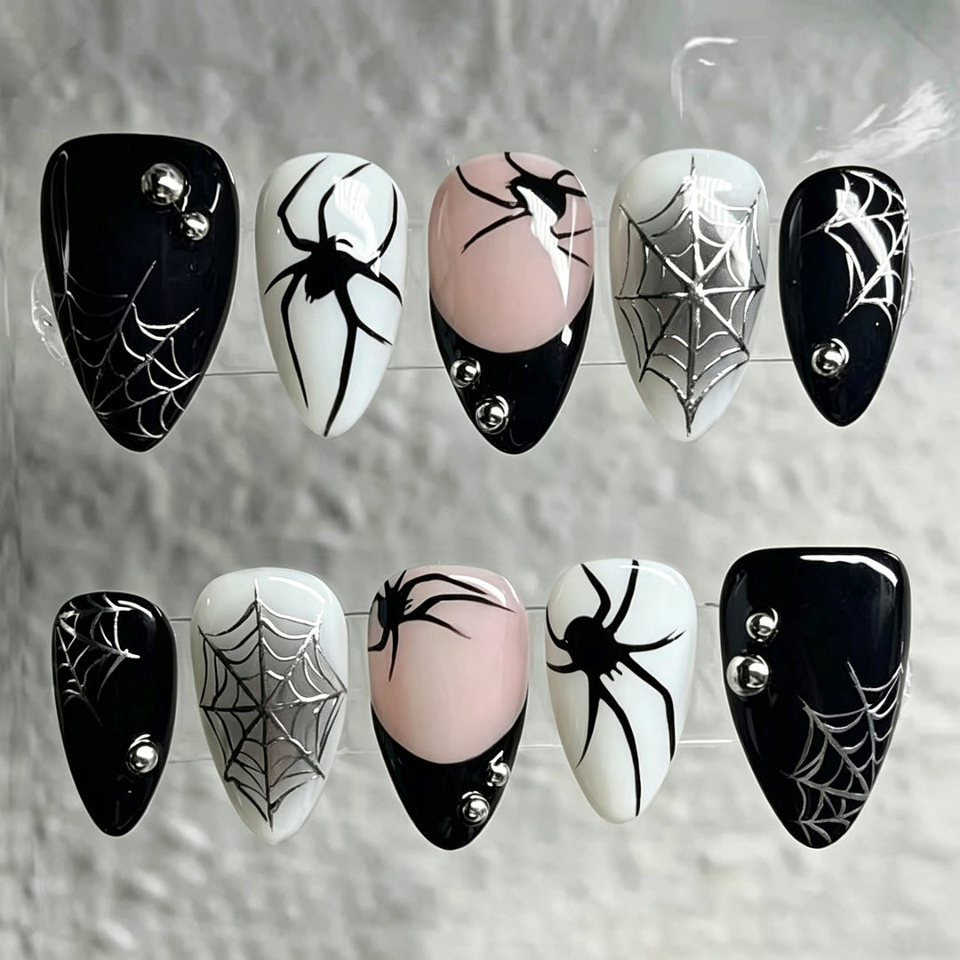 Halloween-Themed Press-On Nail Set with Spider and Web Design Kalsten