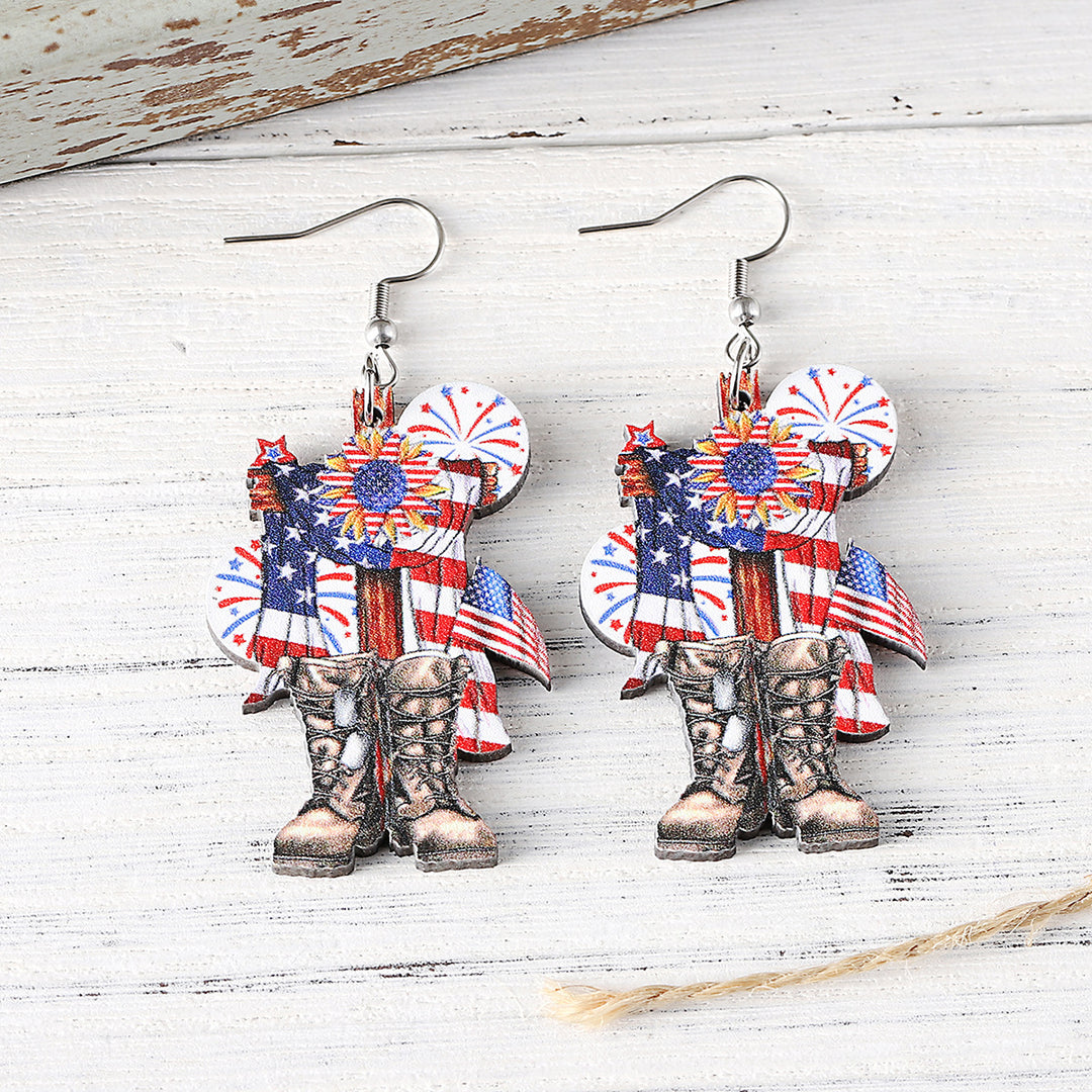 Ladies leather boot charm earrings made of lightweight wood with fish hook closure Kalsten