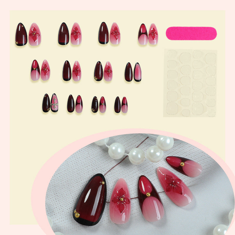 Artistic Press-On Nail Set with Floral and Ombre Design kalsten