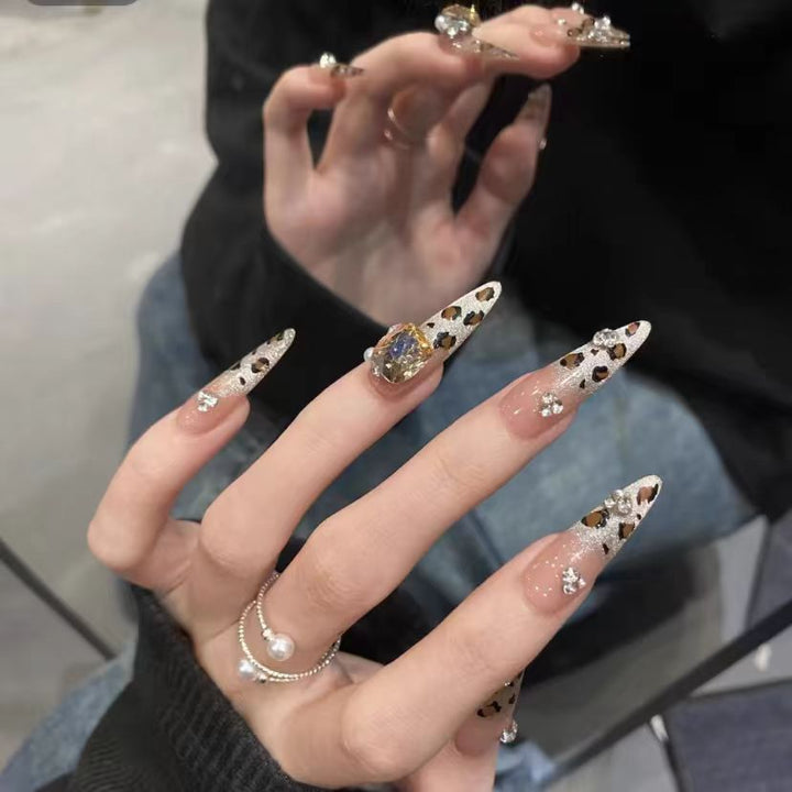 Elegant Stiletto Press-On Nails with Rhinestone Accents Kalsten