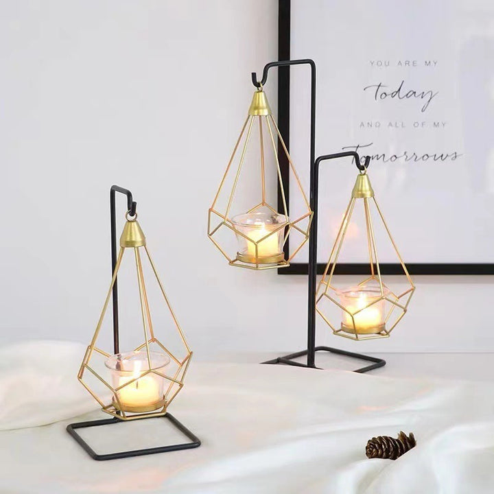 Decorative Geometric Hanging Tealight Candle Holder Set with Metal Stands and Glass Votives Kalsten