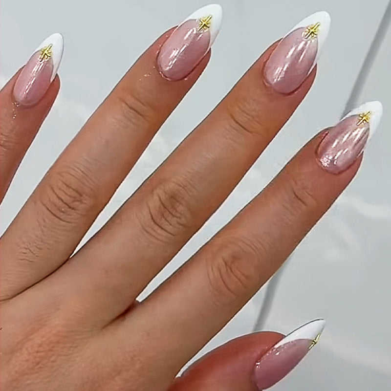 Elegant Press-On Nail Set with Decorative Gold Accents Kalsten