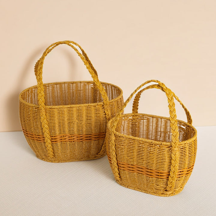 Ladies Handwoven Rattan Basket with Double Handle Kalsten