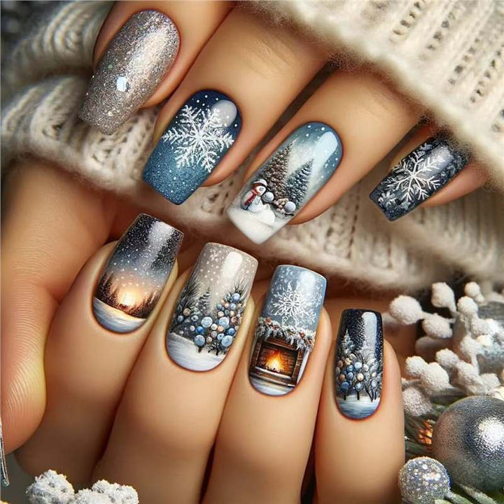 Festive Holiday-Themed Press-On Nail Art Set Kalsten