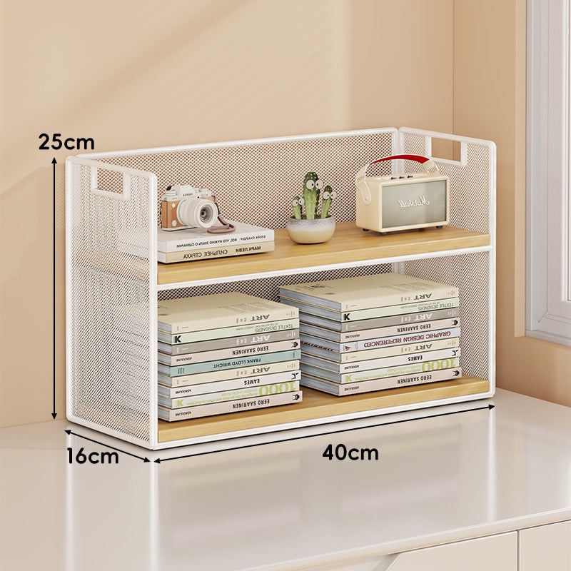 Perforated Metal Two-Tier Desktop Organizer Shelf with Integrated Carry Handles