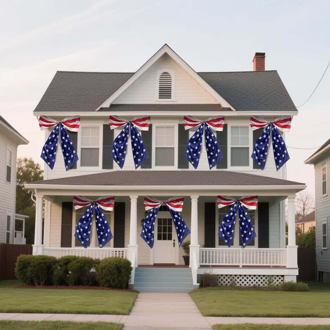Independence Day oversized patriotic door bow and cascading porch flag swag Kalsten