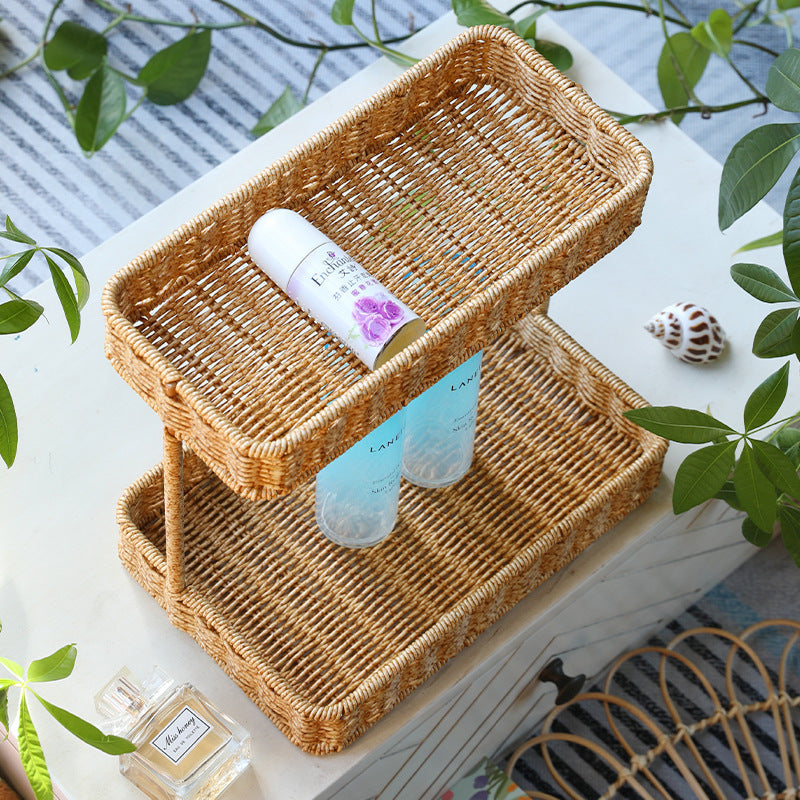 Multi-Tiered Wicker Storage Display Tray Kalsten