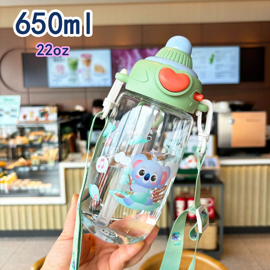 Women's transparent drinking bottle with ergonomic carrying handle and integrated straw Kalsten