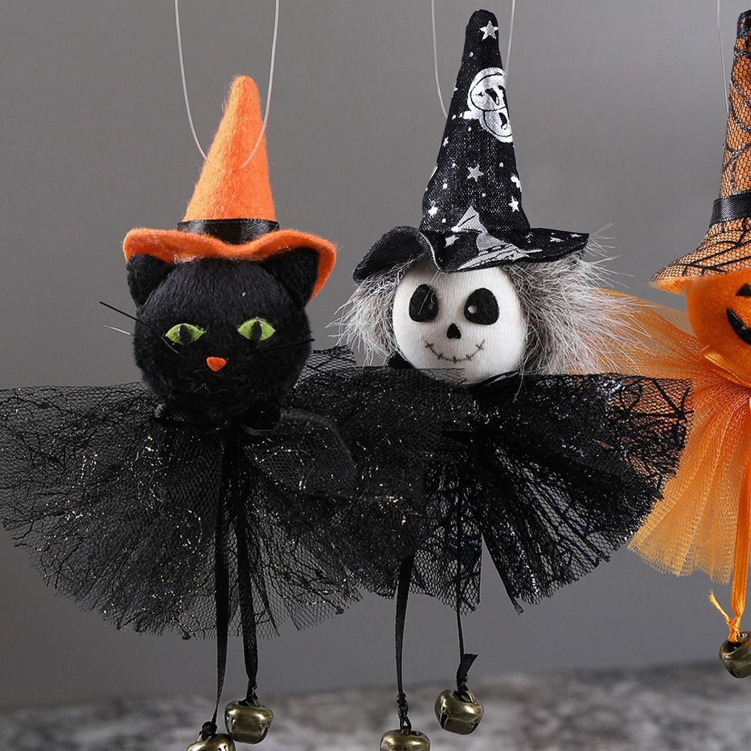 Halloween hair clip with cat face, witch hat and bell