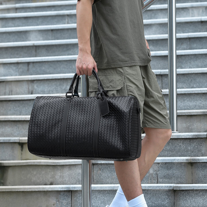 Woven Leather Weekend Travel Duffle Bag Kalsten