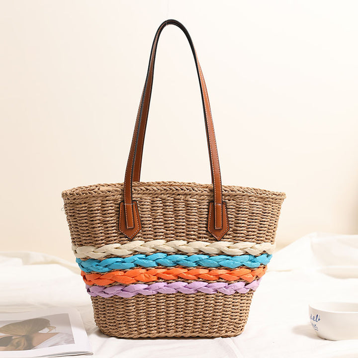 Curvy straw bag with colorful woven accents Kalsten
