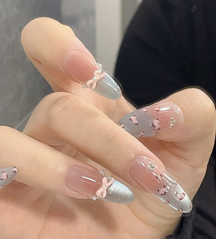 Artistic Press-On Nail Set with Floral and Glossy Accents Kalsten