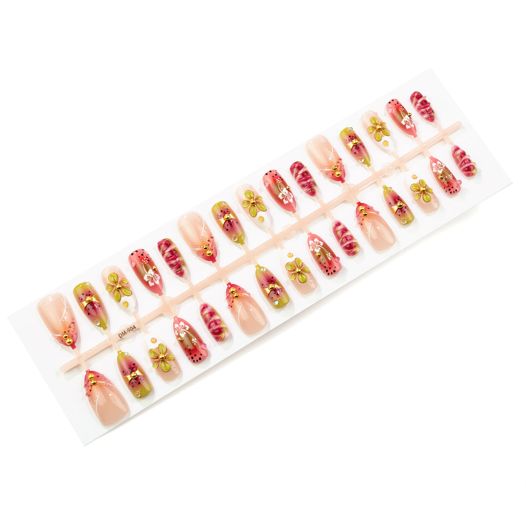 Decorative Floral Press-On Nail Art Set with Three-Dimensional Accents Kalsten