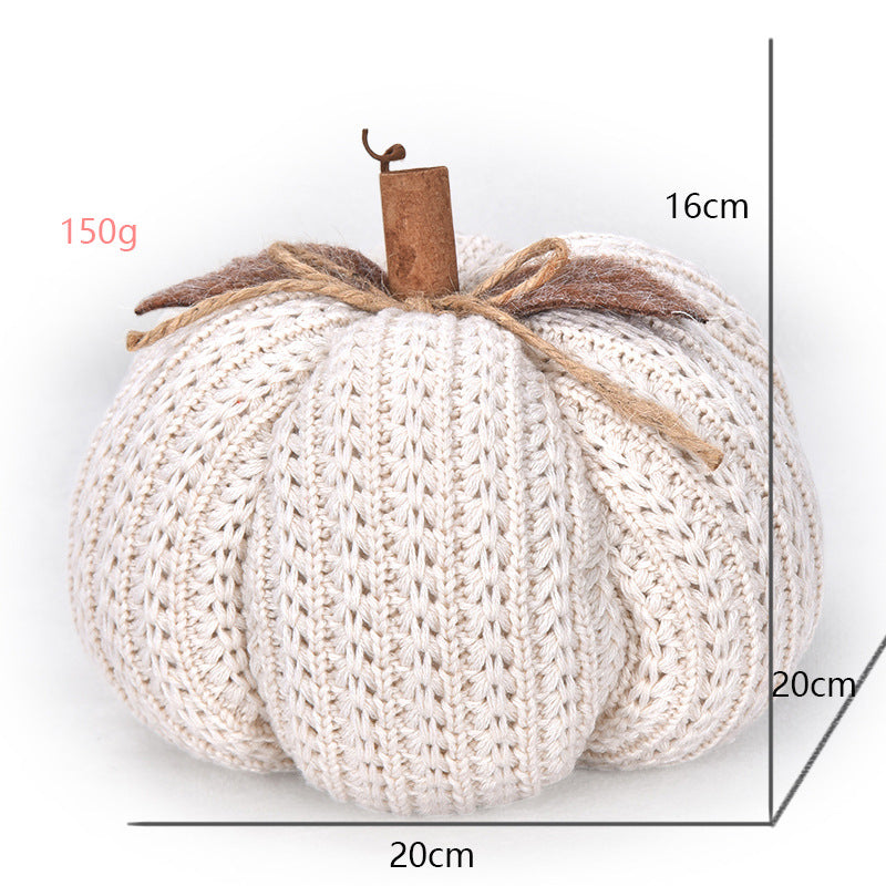 Handcrafted knitted decorative pumpkin as autumn table decoration