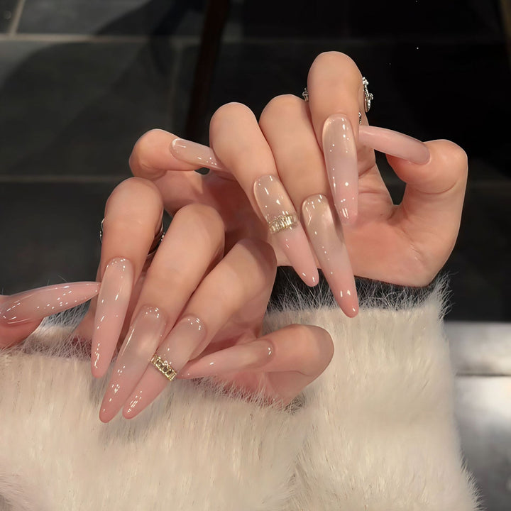 Glamorous artificial nails with elegant glitter and rhinestone application Kalsten