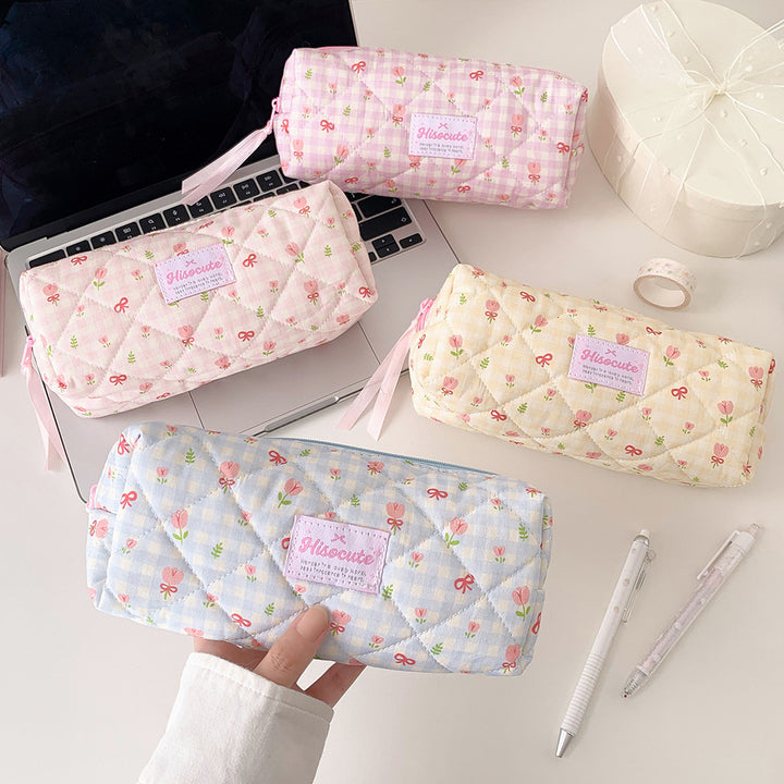 Quilted Floral Pattern Pencil Case