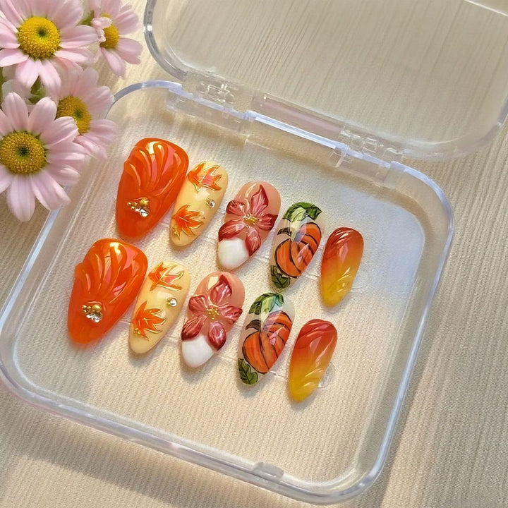 Artificial nail set with floral and autumn designs Kalsten