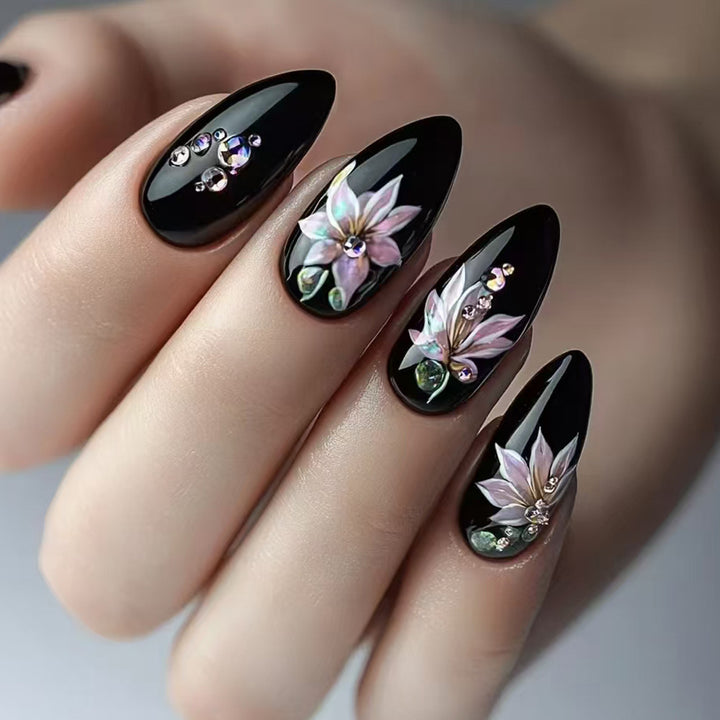 Floral Embellished Press-On Nails Kalsten