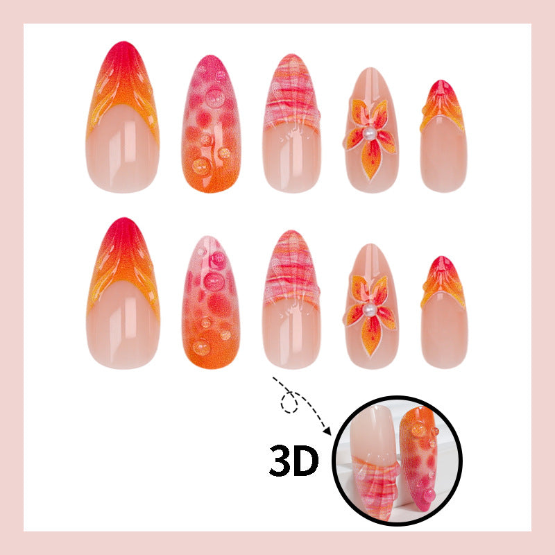 Acrylic Nail Set with Elegant Flower and Gradient Designs Kalsten